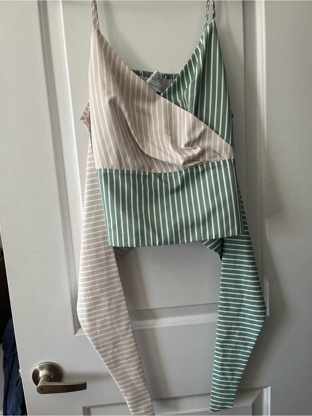 Anthropologie Two-Tone Striped Cami in Sage Green and Beige